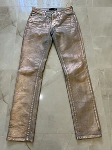 VTG Just Cavalli Red Diamond High Waist Blue Gold Metallic Skinny Jeans - Picture 1 of 10