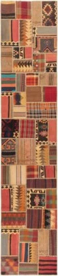 Kelim Patchwork Handgewebter Perserteppich 415x86 cm-Läufer,Orient,Nomadic,kilim - Bild 1 von 4