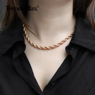 Collar de eslabones de cuerda retorcida relleno de oro rosa 585 de 5 mm para mujer joyería 20/24" Foto 1 de 4