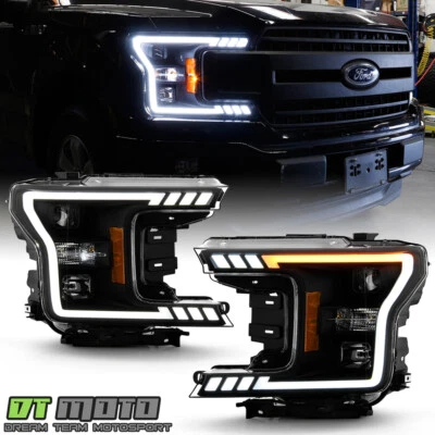 2018-2020 Ford F150 Halogen Black Smoke Switchback LED Tube Projector Headlights - Image 1 of 4