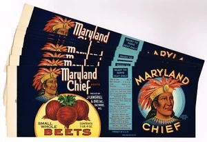 X10 WHOLESALE LOT ORIGINAL CAN LABELS VINTAGE 1920S INDIAN MARYLAND CHIEF #2 - Bild 1 von 2