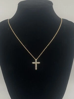 14k yellow gold  1/2 carat lab diamond cross necklace 18in cable chain women's - Image 1 of 4