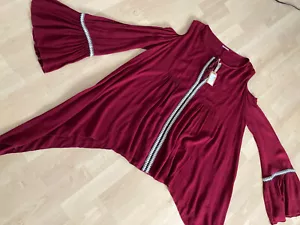 Goldspark Talla L Boho Top Blusa Túnica Hombro Frío Manga Larga Volantes Rojo - Imagen 1 de 7