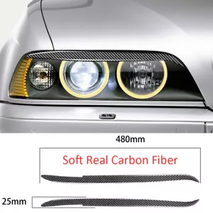 2*Carbon Fiber Headlight Eyelids Eyebrow Trim For BMW 5 Series E39 525 1997-2003 - Picture 1 of 9