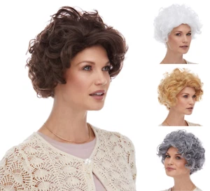 OLD LADY GRANDMA MOM MRS. CLAUS COSTUME WIG WOMENS SHORT CURLY HAIR GOLDEN GIRLS - Picture 1 of 5