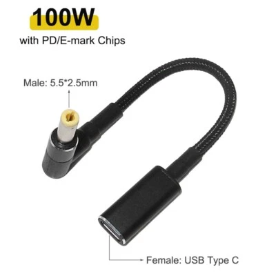 100W USB Type C Female to 5.5*2.5mm PD Charger Power Cable for Asus Acer Lenovo - Image 1 of 4