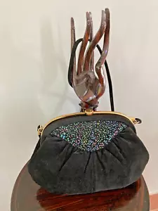 FAIGEN VTG Retro Suede Leather lined medium evening shoulder bag - Picture 1 of 9