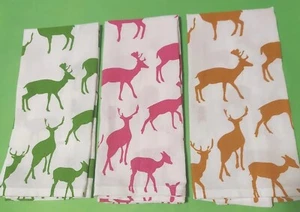 Nwots 3 Pc Candy Cottons Deer Designs Cotton Kitchen Tea Towels 28" x 17.5" - Picture 1 of 10