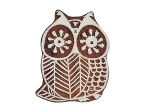 Owl Shaped 5 x 6cm Indian Hand Carved Wooden Printing Block Stamp - Picture 1 of 3