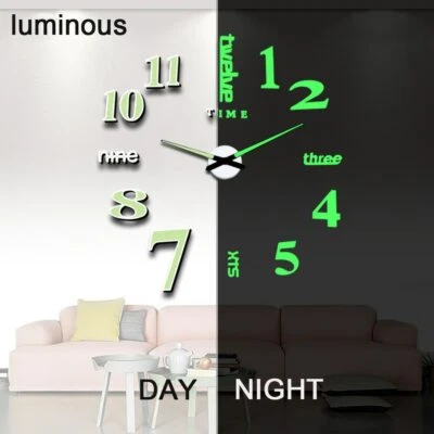 3D Mirror Surface Wall Clock DIY Modern Luminas Sticker Large Office Home Shop  - Image 1 of 4