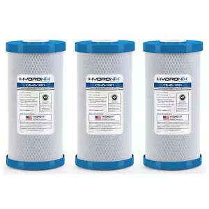 Wholehouse Hydroponics Carbon Block Water Filter 1 Micron 4.5" x 10", 3 Pack - Picture 1 of 4