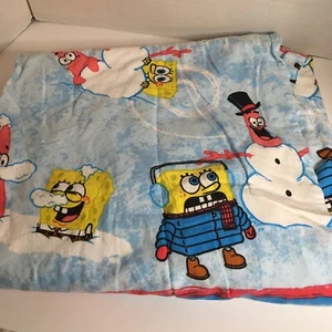 Rare Spongebob Flannel Twin Flat Sheet Winter  2006 Nickelodeon Snowy - Picture 1 of 8