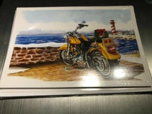 HARLEY DAVIDSON CHRISTMAS CARDS #X845 HARLEY IN FRONT OF LIGHTHOUSE PACK 10 - Picture 1 of 5