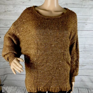 Sanctuary Clothing Sweater XS Brown Shimmery Sequins Oversized Warm Winter Knit - Picture 1 of 12