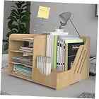 Office Wood Desktop Organizer Letter A4 Paper File Rack With 4 Tiers Brown