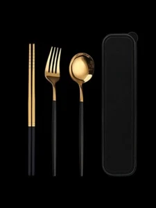 Cutlery Three-piece Stainless Steel Portable Spoon Fork Chopsticks Set (4 sets). - Picture 1 of 4