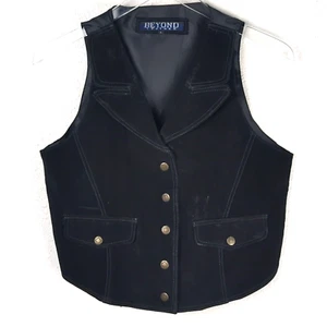 Beyond Leather Women's Suede Vest L Black Snap Front Steampunk - Picture 1 of 14