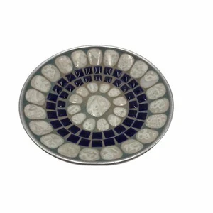 Metal Ceramic Blue White Art Pattern Plate - Picture 1 of 5