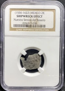 SHIPWRECK Bolivia 1556-1622, Nuestra Senora del Rosario 2R Sea Salvage Coin, NGC - Picture 1 of 5