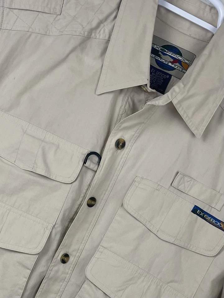 Camisa ExOfficio Adventure Travel Beige Manga Larga Con Botones Para Hombre Mediana Foto 1 de 4