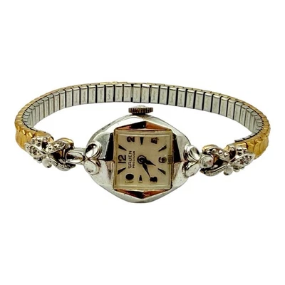 Reloj de Cóctel Vintage Gruen Diamante 10k RGP Caja Plateada y Banda Dorada 17 Joyas Foto 1 de 4