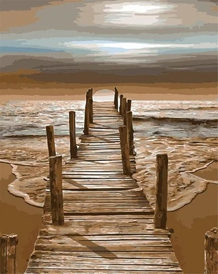 Paint by Numbers Bridge Water Seaside Kit for Adults Beginner DIY Oil Painting - image 1 of 4