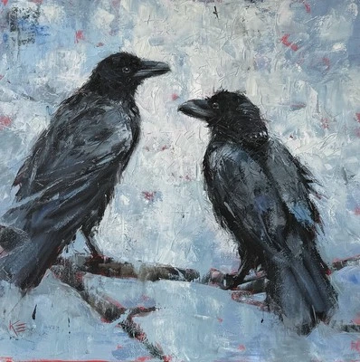 Pintura al óleo original abstracta de cuervo 24 X 24 pulgadas pájaro cuervo arte Krista Eaton Foto 1 de 4