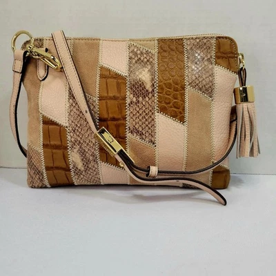 GILI Cuero Patchwork Bandolera Bolso de Hombro Beige Marrón Rosa Cartera Foto 1 de 4