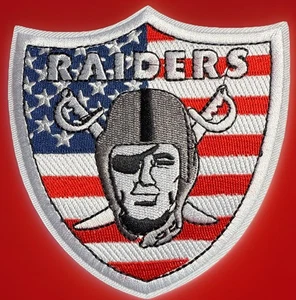 🔥4” PREMIUM Raiders Iron On Patch Oakland Las Vegas USA FLAG Embroidered NFL - Picture 1 of 5