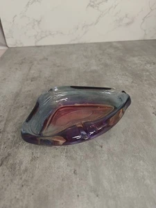 Vintage Mid Century Modern Amethyst Iridescent Color Free Form Glass Ashtray - Picture 1 of 8
