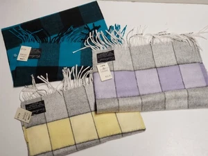 Vtg 3 Cashmink Scarfs Checkered Plaid Teal/Black, Lav/Gray, Yellow, Germany NWT - Picture 1 of 4