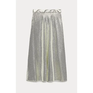 ZARA Party Silver Sequin Fish Scales Midi Skirt XL - Picture 1 of 8