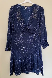 Stunning Monsoon Karina Navy Star Wrap Dress with sequins Galaxy - Size 18 - Picture 1 of 6