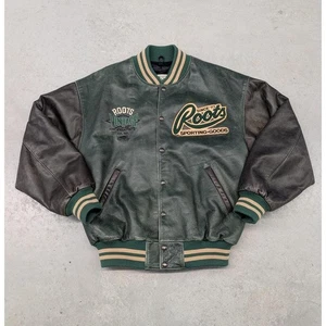 Rare Vintage Roots Sporting Goods USA Green Leather JacketSize: M - Picture 1 of 9