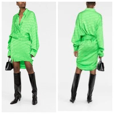 BALENCIAGA Size EUR 42/ Large Wrap-Front BB-Jacquard Apple green Dress  - Image 1 of 4