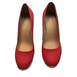 J.CREW Canvas Wedge Espadrille In Bright Cerise (Red) Size: 8 - Picture 1 of 13