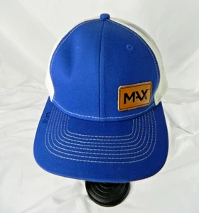 Max Mütze Kappe Druckknopflasche blau weiß Trucker Mesh Leder Patch Herren bestickt - Bild 1 von 8