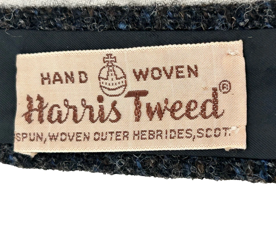 Винтажный шерстяной галстук Harris ручной работы черный серый в елочку Шотландия - Изображение 1 из 3