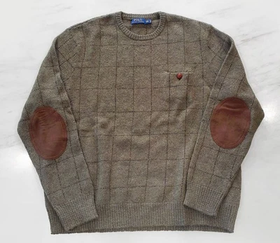 Polo Ralph Lauren Мужская шалфей зеленый альпака шерсти свитер w замши локоть патчи XXL - Изображение 1 из 4