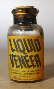 20er-30er Jahre kleines Papieretikett verkorktes flüssiges Furnier Flasche - Bild 1 von 7