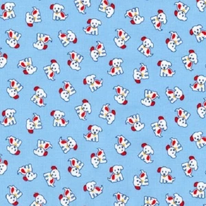 Naptime 3 30's Baby Animal print cotton quilt fabric Kaufman Puppy Dogs 25" Blue - Picture 1 of 11