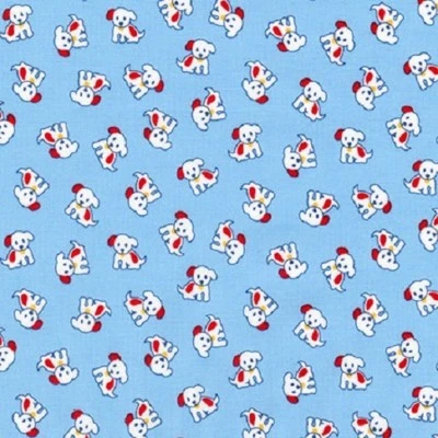 Naptime 3 30's Baby Animal print cotton quilt fabric Kaufman Puppy Dogs 25" Blue - Image 1 of 4