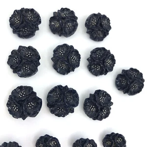 Floral Lucite Button Lot 21 Molded Raised Navy Blue two sizes Vintage Germany - Picture 1 of 11