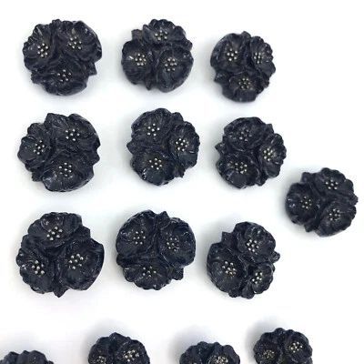 Floral Lucite Button Lot 21 Molded Raised Navy Blue two sizes Vintage Germany - Image 1 of 4