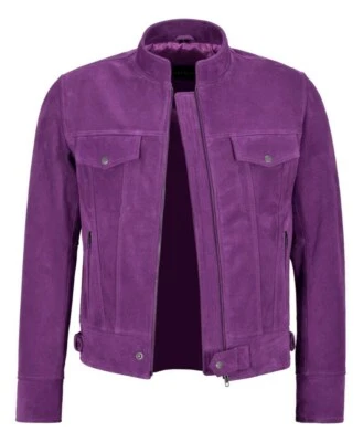 Purple Men Lambskin Handmade Designer Biker Suede Party Jacket Stylish Leather - Imagem 1 de 4
