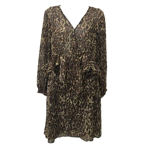 Walter Baker Adam Dress Size 4 Brown Tan Leopard Animal Print Elastic Waist - Picture 1 of 16