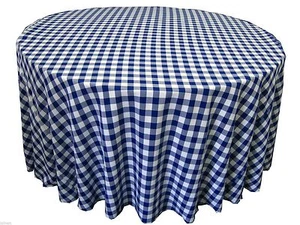 5 Round 120 inch Checkered Tablecloths Buffalo Gingham Polyester Made in USA  - Picture 1 of 5