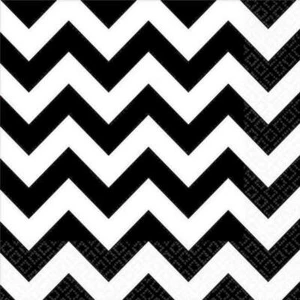 Jet Black Chevron Lunch Napkins 16pk Party Serviettes Tableware Decorations - Picture 1 of 1