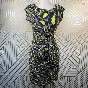 Diane von Furstenberg Vintage Ruched Dress Leopard Print Neon Green Size 2 - Picture 1 of 11