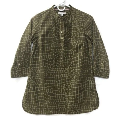  Top túnica Isaac Mizrahi Live para mujer XXS Grove verde estampado animal manga 3/4    Foto 1 de 4